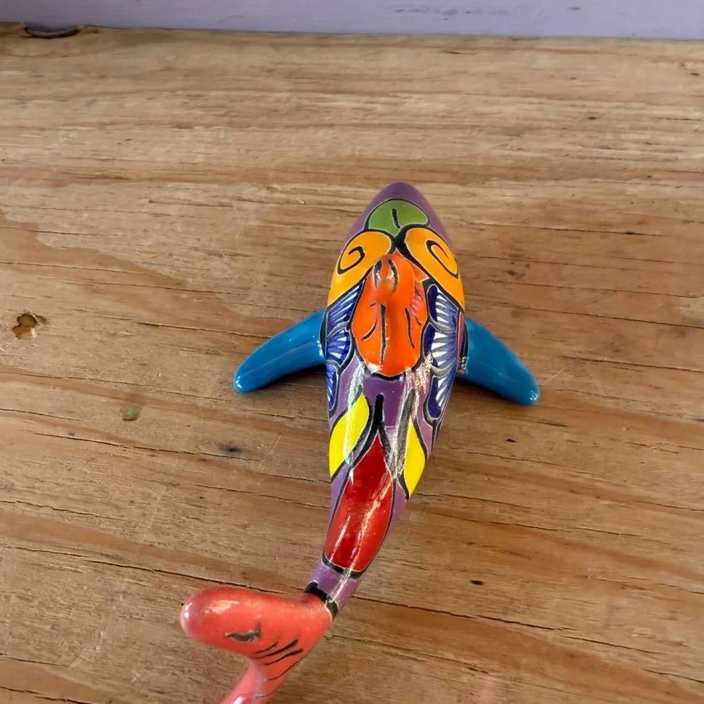 Colorful Talavera Shark Figurine - Purple, Orange, Blue